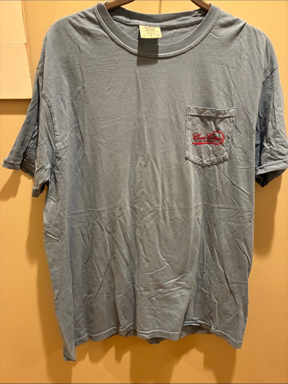 Comfort Colors Light Blue Short Sleeve Tee with Red Pocket Embroidery